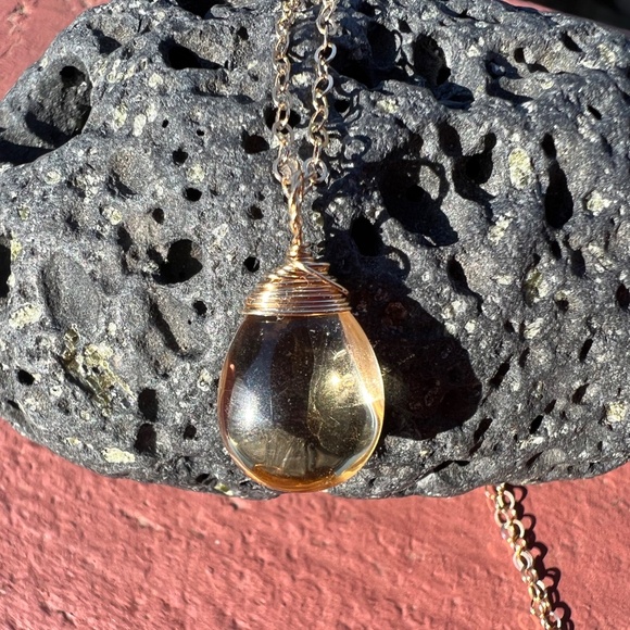 Natural Citrine Pendant Solid 14k Gold , November Birthstone , 13th Anniversary - Picture 4 of 7